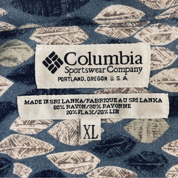Columbia Linen Blend Shirt Mens XL Blue Leaf Print S/S Button Up Casual - Picture 4 of 10